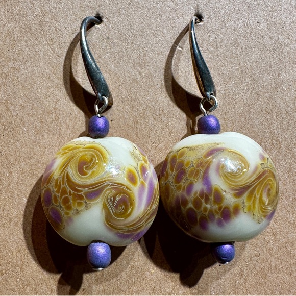 Handmade Agate Stone & Bead Drop Earrings Sterling Silver Hooks - Picture 2 of 4